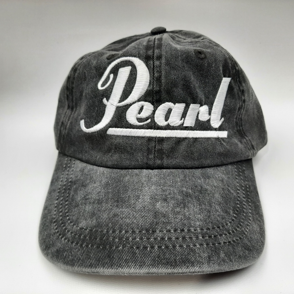 Pearl Drums embroidered relaxed dad cap gray washed cotton cap hat